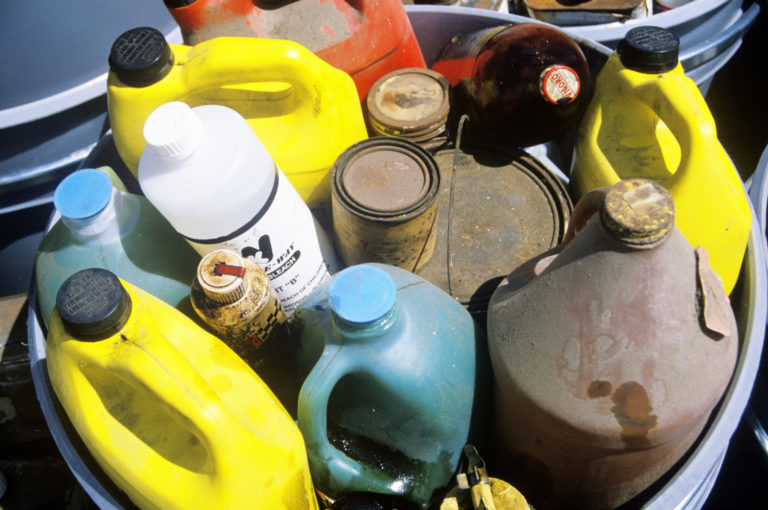 Toxic waste containers awaiting proper disposal